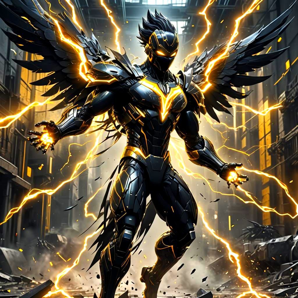 Cybernetic Superhero Transforms with Electric Aura