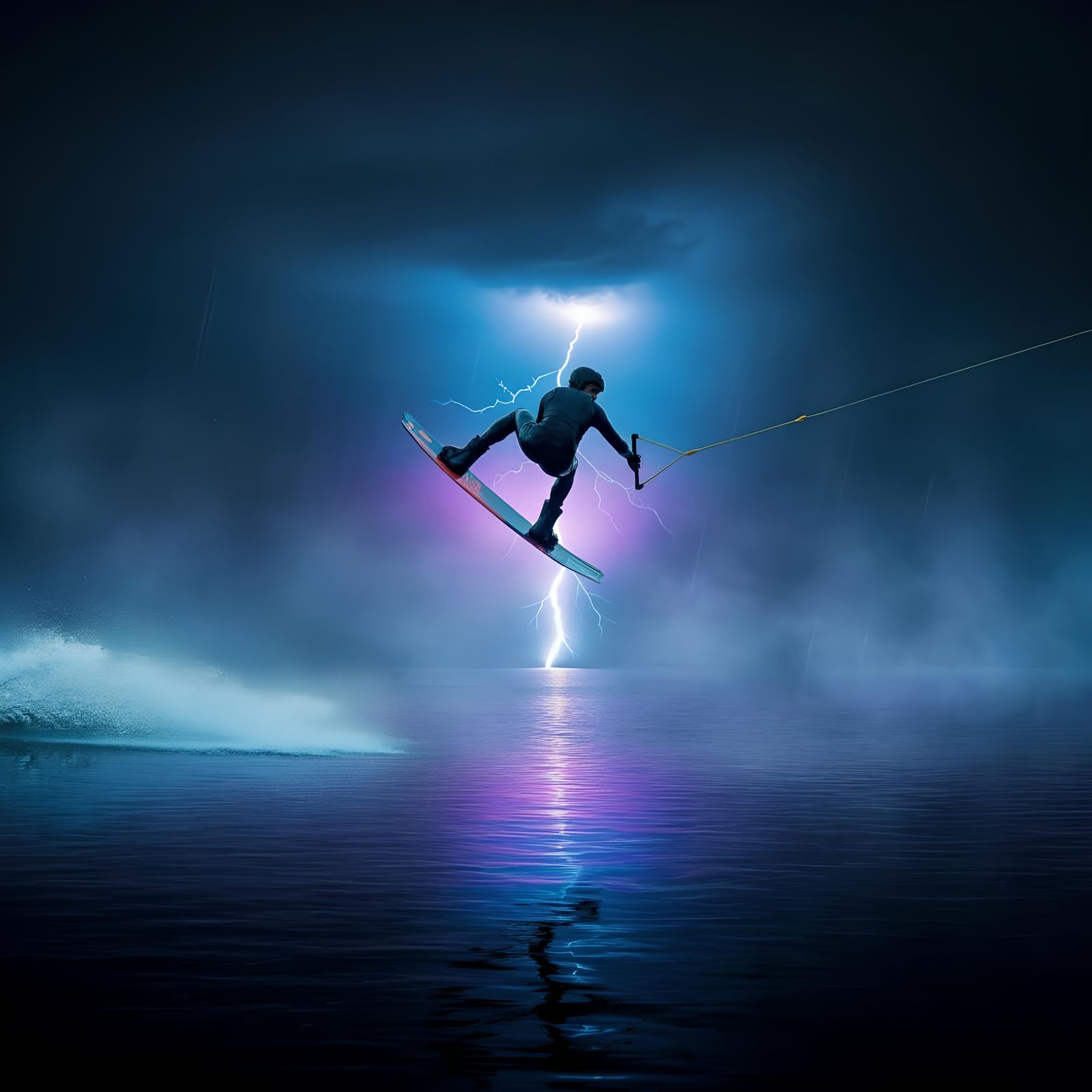 Wakeboarding in Synthwave Neon Lightning Storm