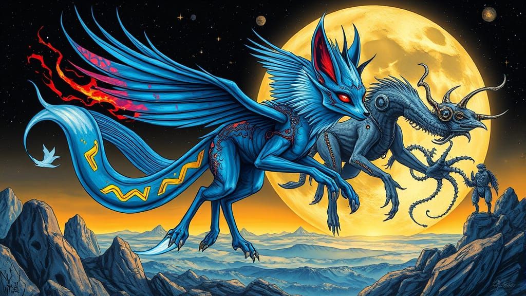 Surreal Firefox in Dreamlike Landscape