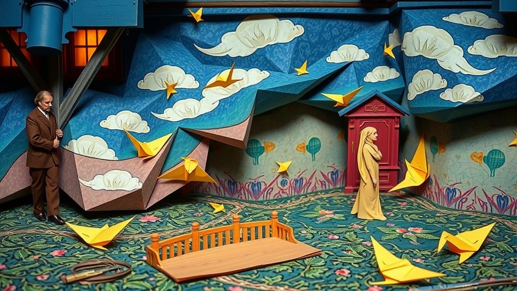 Origami Papercraft in Whimsical Dreamlike Style