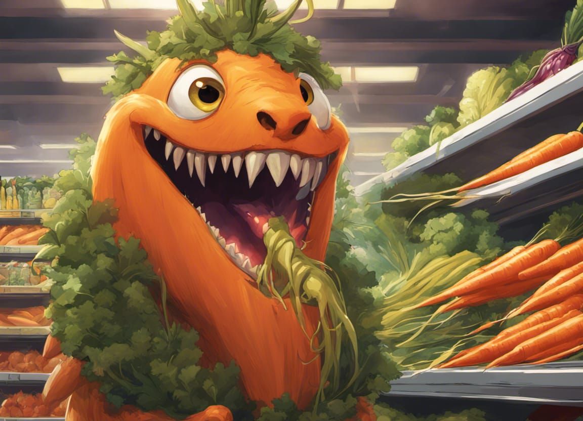 Hannibal the cannibal carrot is grocery shopping