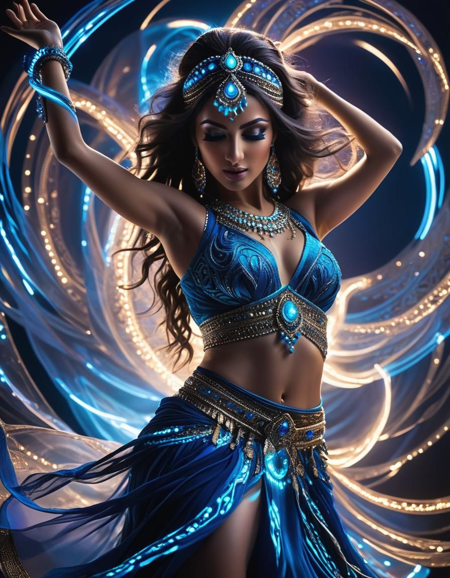 Electrifying Belly Dancer in Neon Lights