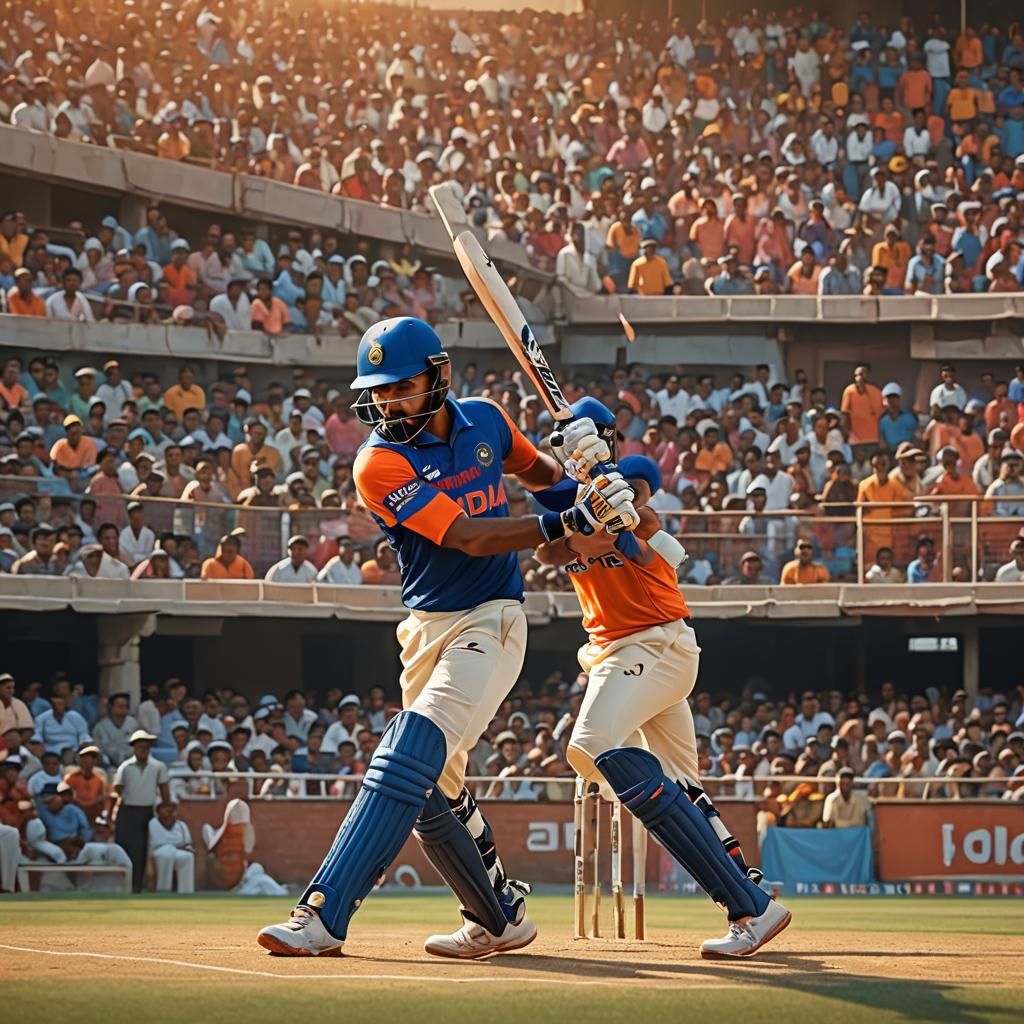 Virat Kohli Batting: Vibrant Indian Folk Art