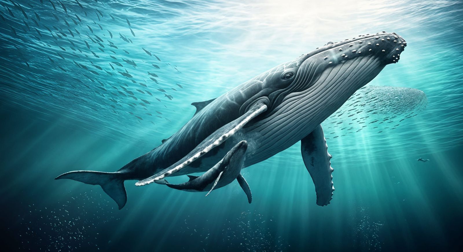Humpback Whales in Ocean: Photorealistic Rendering