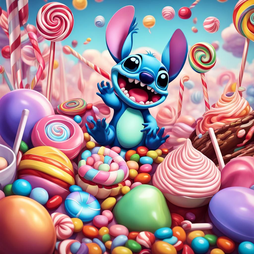 Stitch in Whimsical Candy Art Style