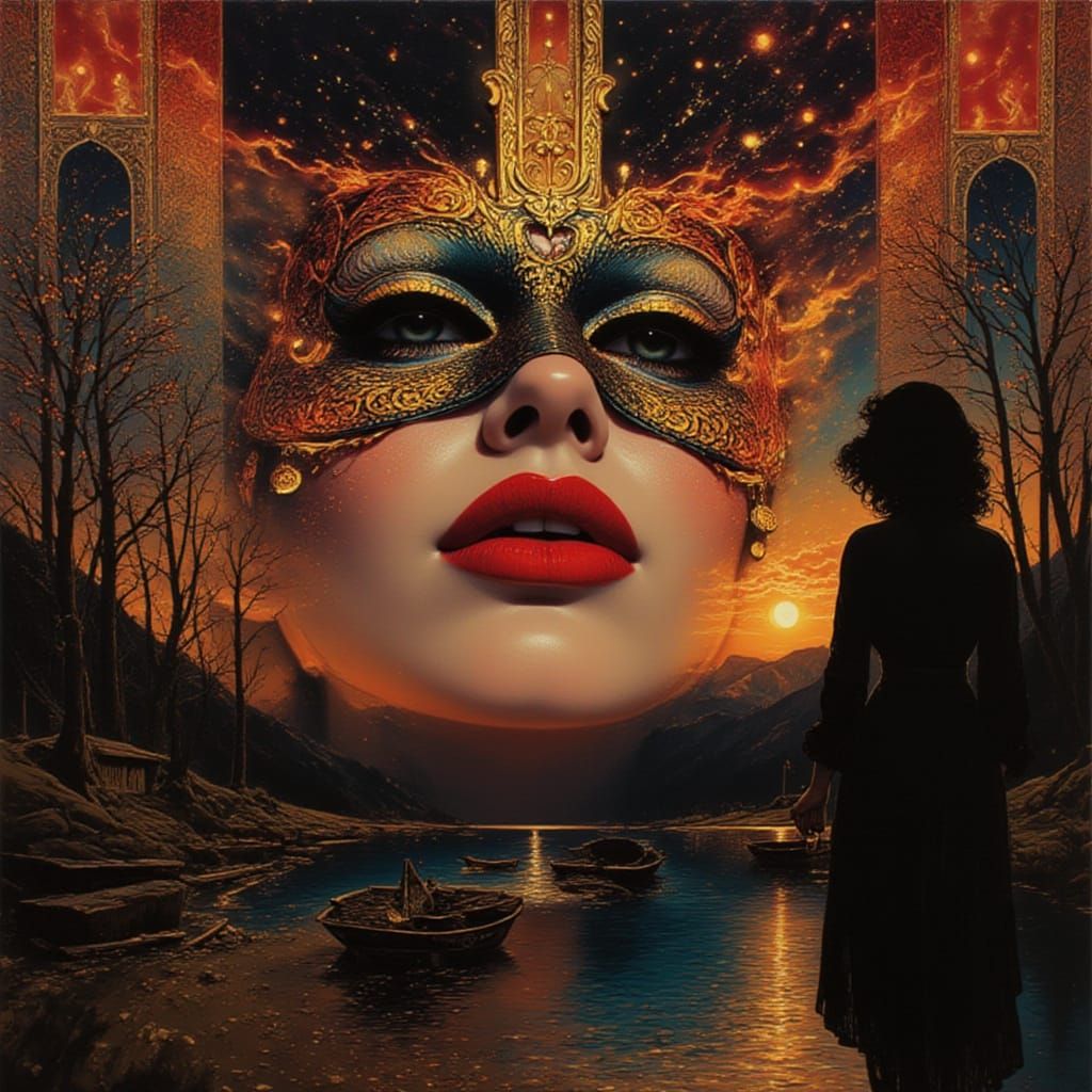 Dreamlike Masked Ball in Dark Gold Style