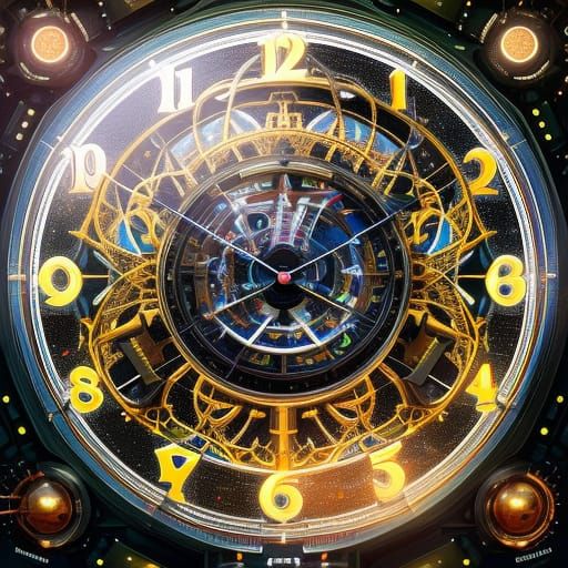Cosmic Clock Portrait in Space, Hyperdetailed Digital Art