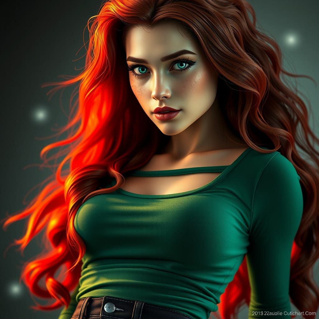 Confident, Ethereal Beauty in Crimson and Emerald