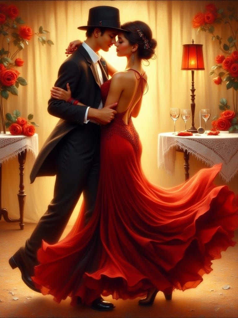 Elegant Tango Dance in Warm, Golden Ambiance