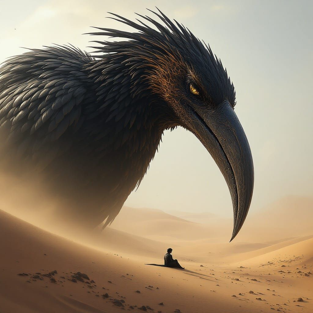 Ethereal Desert Bird with Small Human