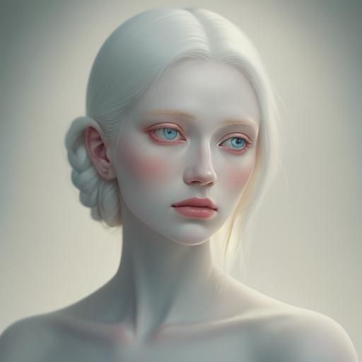 Ethereal Albino Woman Portrait in Soft Pastel Oil