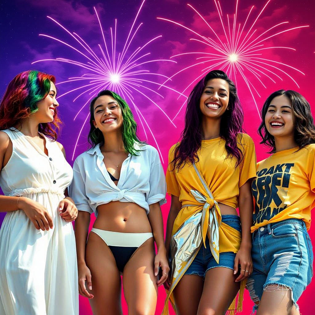 Diverse Women Posing Outdoors with Hyperrealism