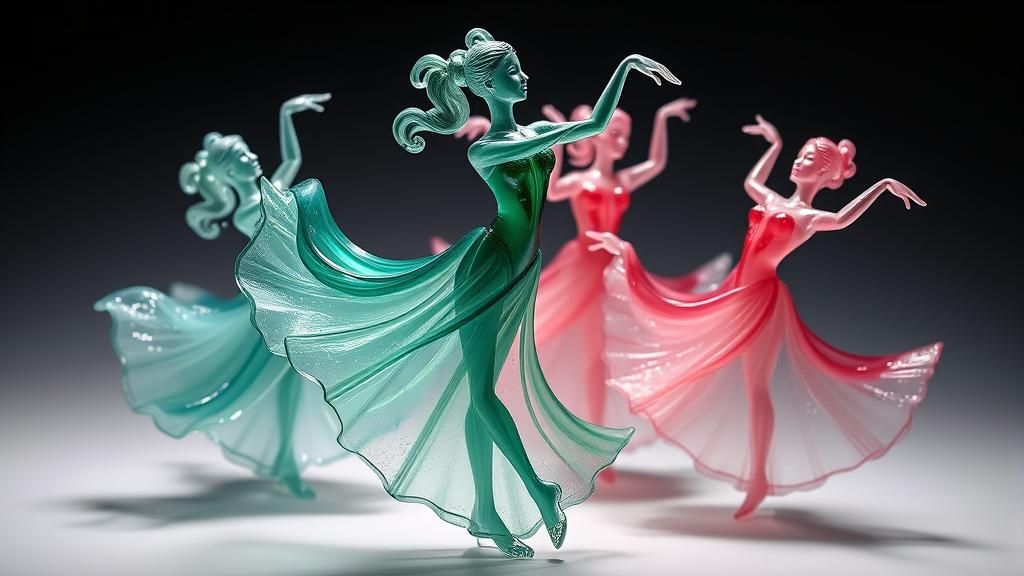 Elegant Emerald Glass Dancer Figurines