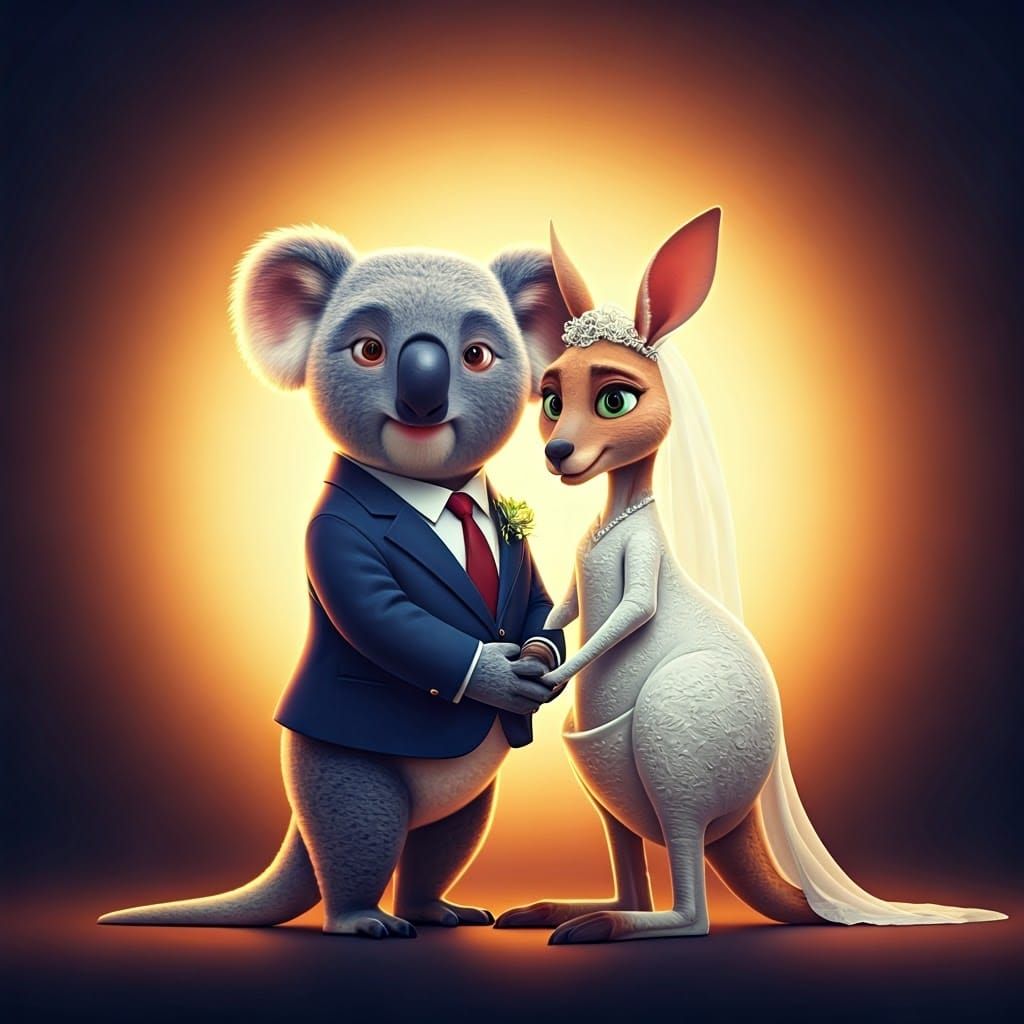 Cute Koala and Kangaroo Celebrate Whimsical Wedding