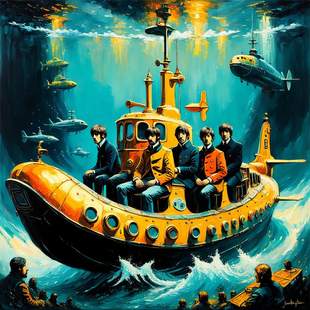 yellow submarine, Beatles, abstract