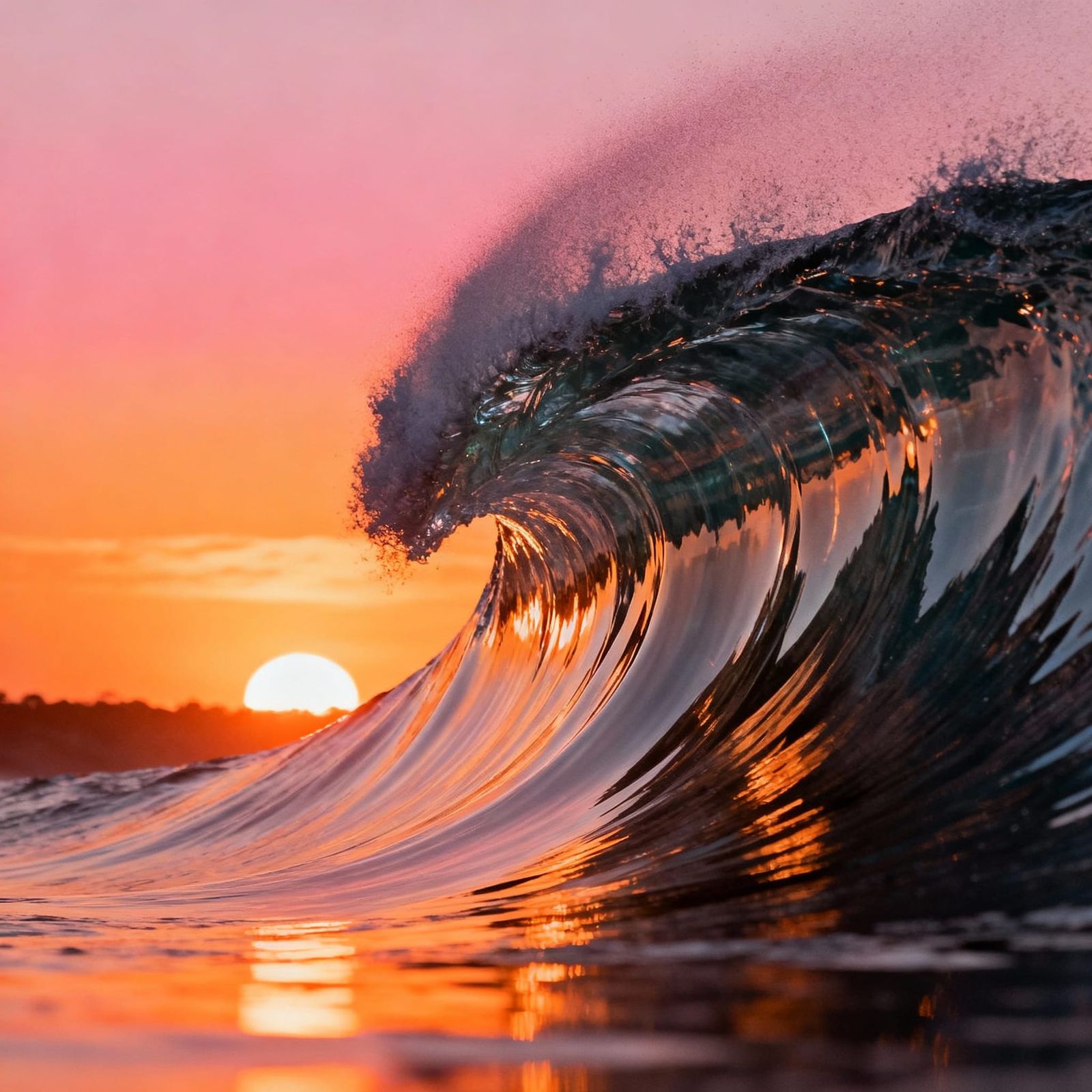 Glassy 15 Foot Wave at Golden Hour Sunset