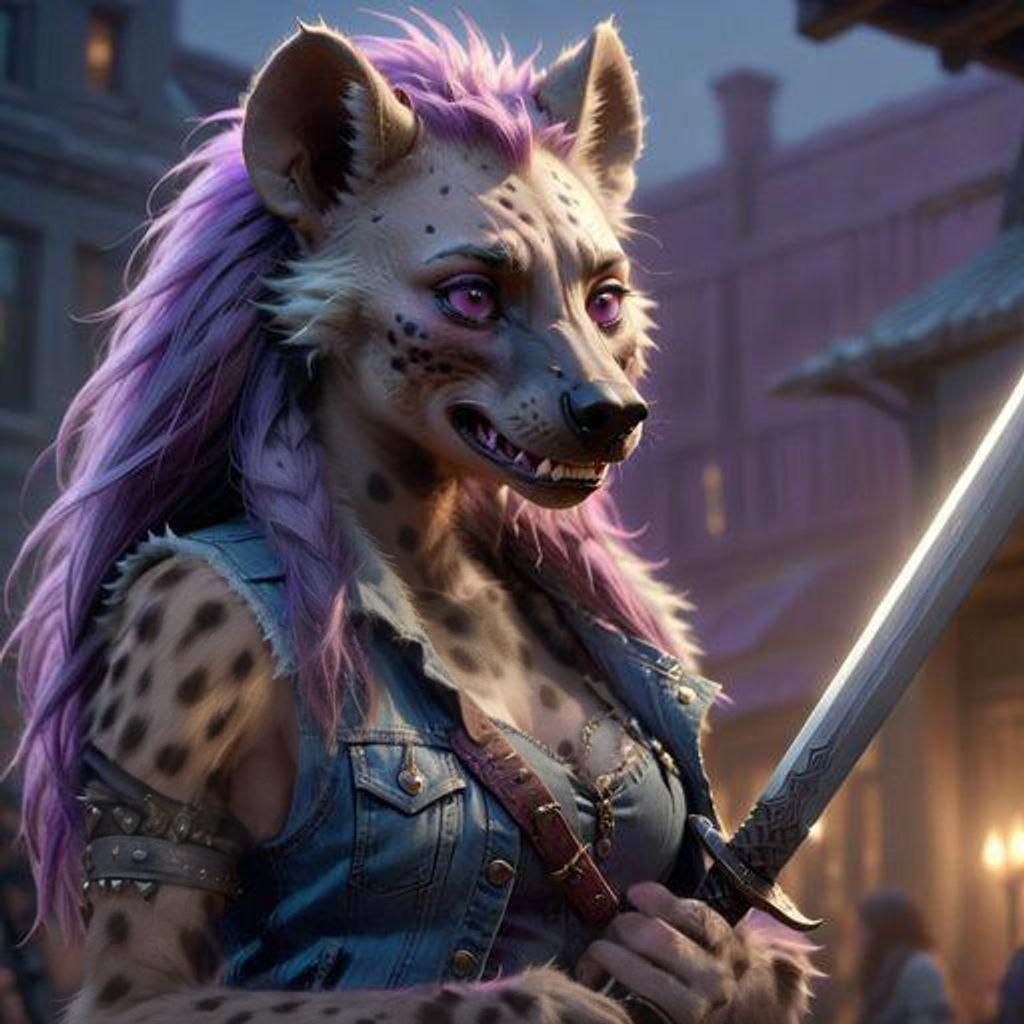 Majestic Purple Furry She-Hyena with Flawless Eyes