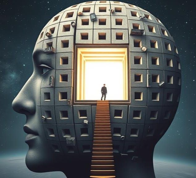 Surreal Cosmic Head with Stairs Digital Illustration
