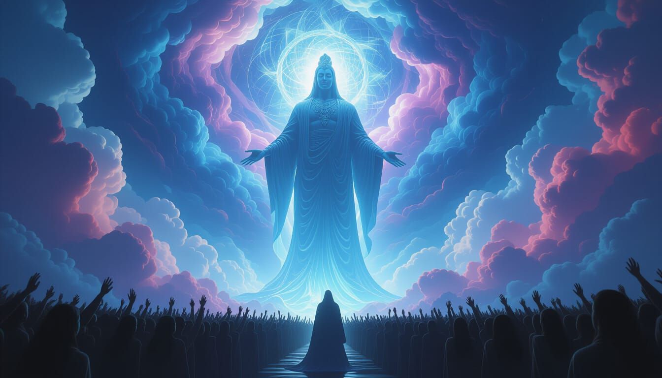 Holographic Idol Worship In Surreal Smoke