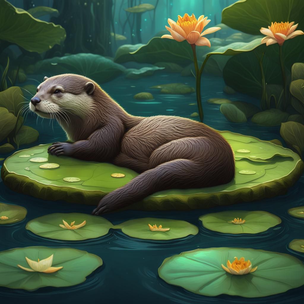 Otter's Peaceful Rest on Lily Pad
