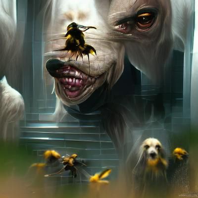 Sinister Dogs Barking Bees in a Fantastical Style