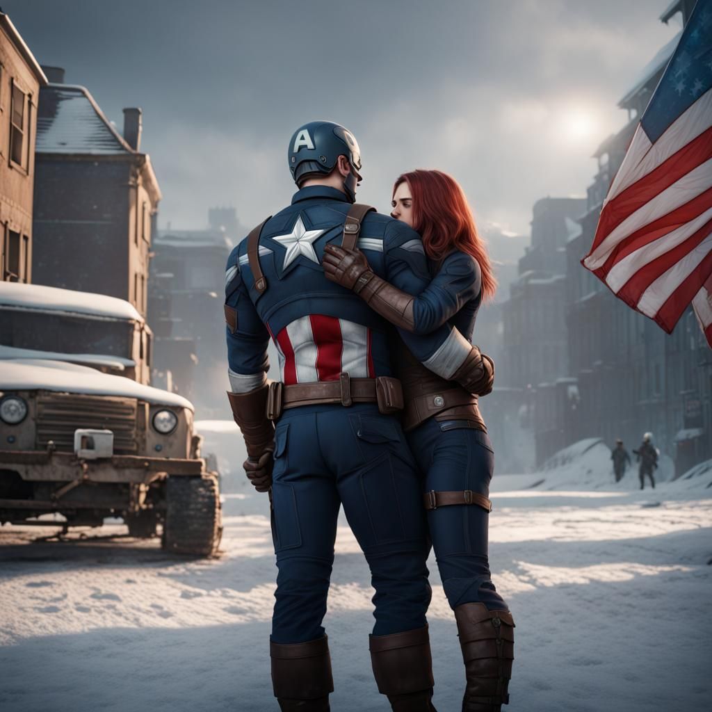 Captain America Hugs Winter Soldier: Detailed Matte Painting