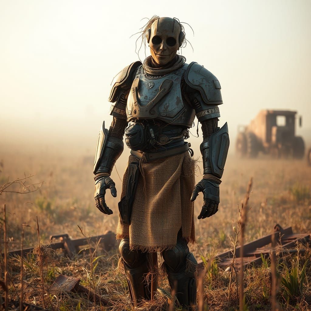 Post-Apocalyptic Scarecrow in Retrofuturistic Armor