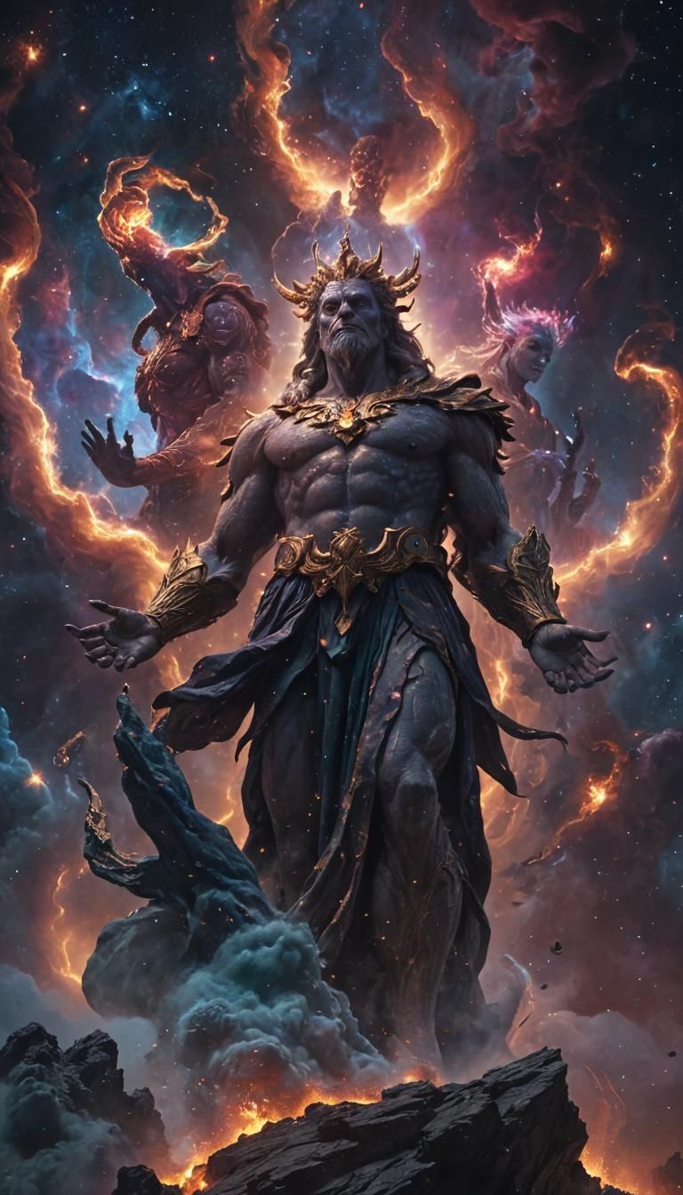 Gods in Swirling Galaxies, Digital Matte Painting