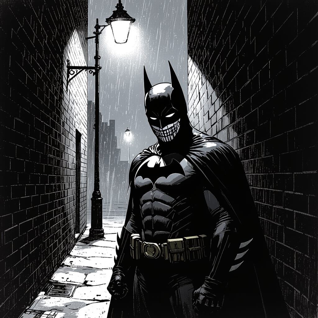 Batman in Slipknot Mask Gritty Comic Style