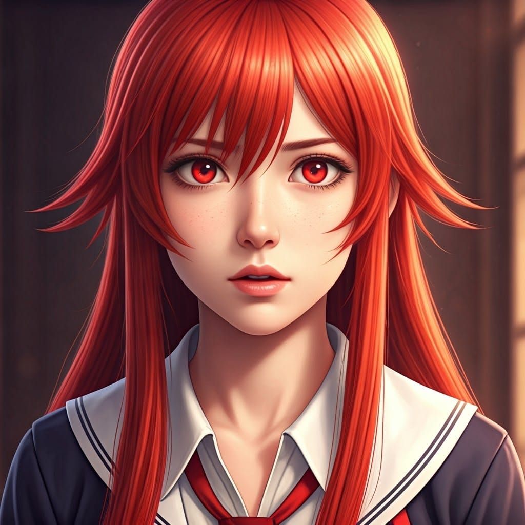 Stunning Red-Haired Girl in Kuoh Academy Uniform
