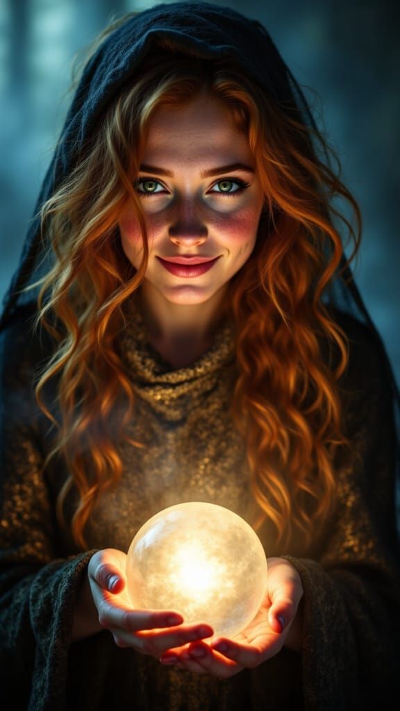 Ginger Sorceress in Ancient Candlelit Chamber