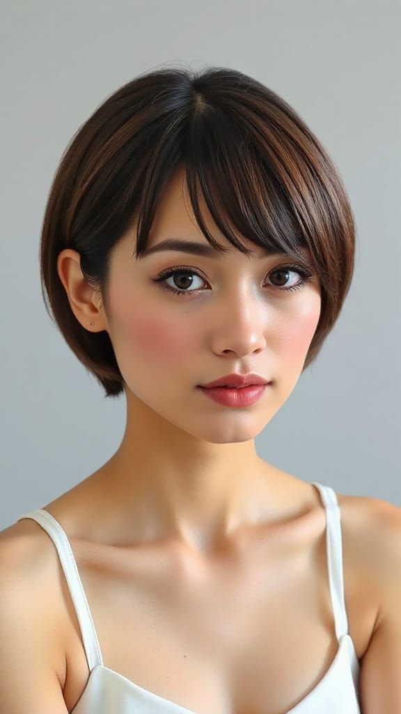 Sleek Inverted Bob Hairstyle on Woman in Minimalist Portrait