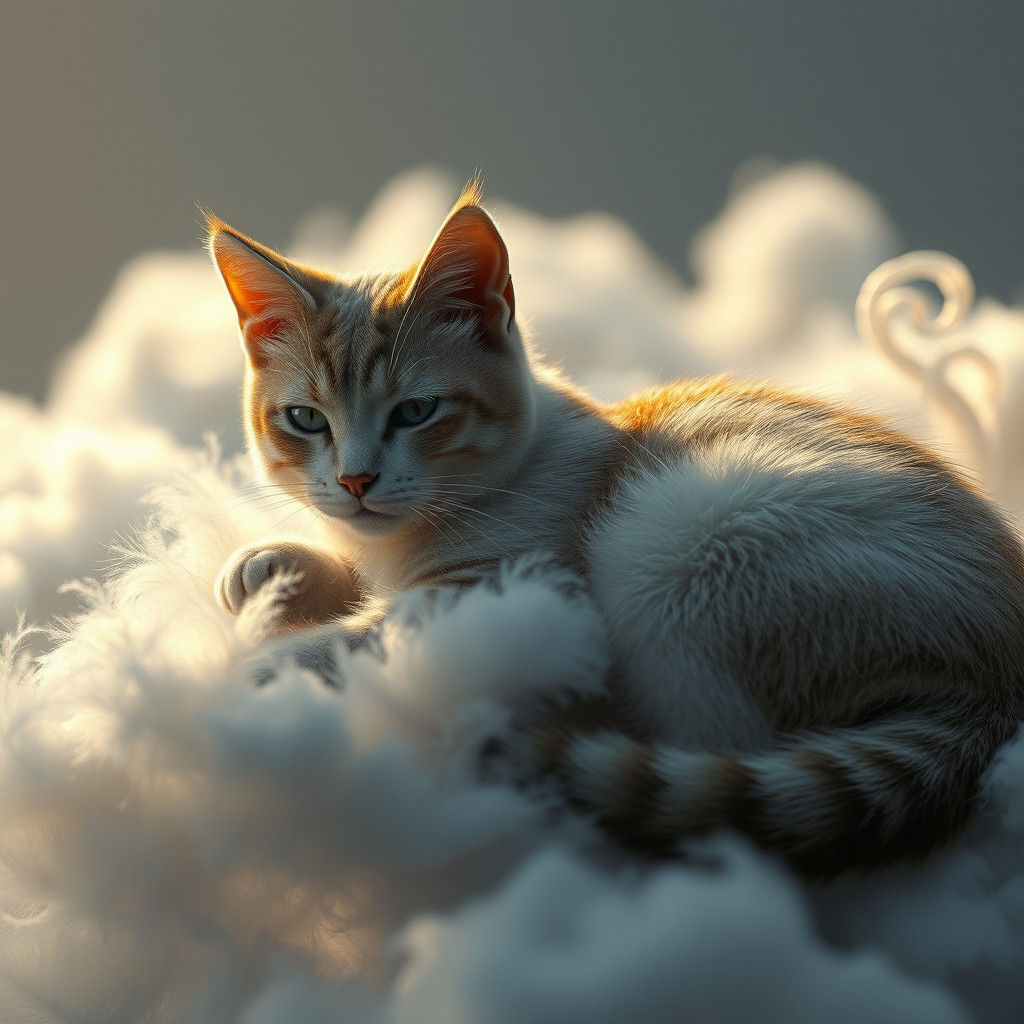 Ethereal Feline on Cloud in Hyperrealistic Style