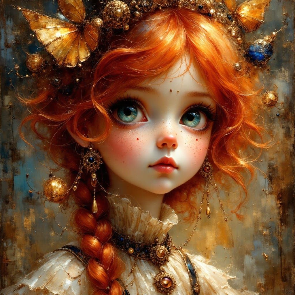 Ethereal Gypsy Punk Portrait with Wild Red Hair