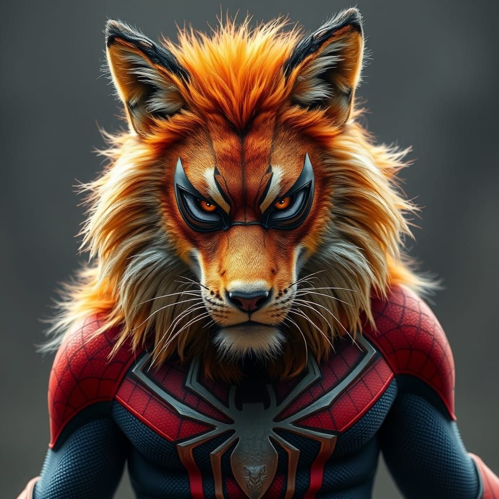 Superhero Fusion: Spiderman, Lion, and Red Fox