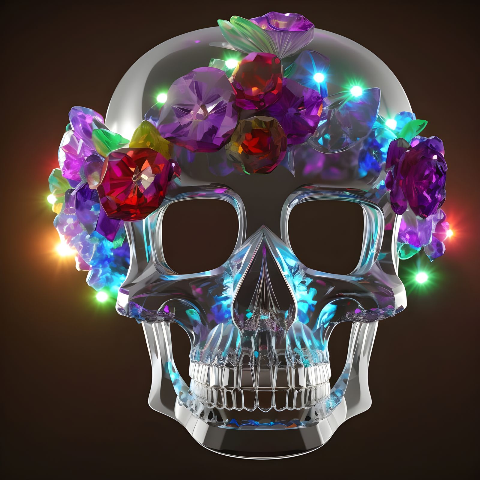 Epic Crystal Skull with Flower, Art Nouveau Style