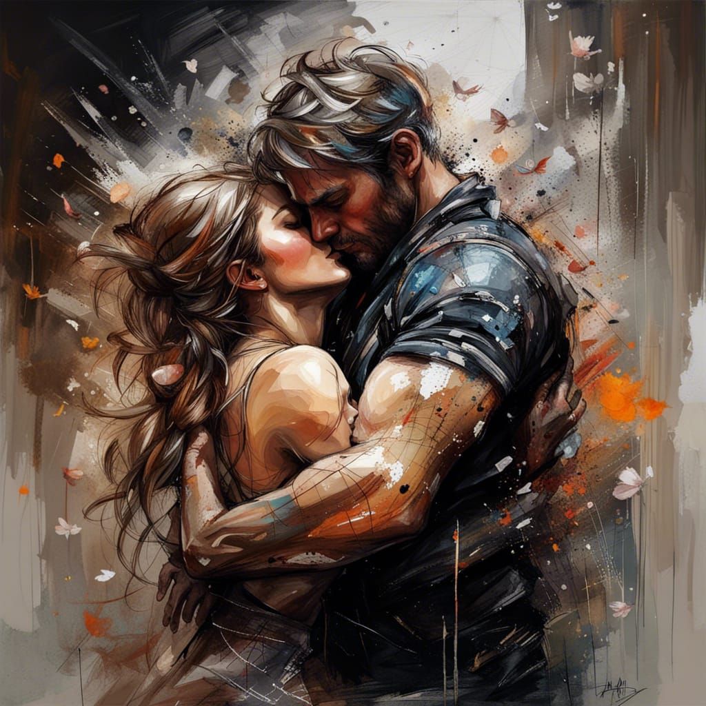 Warm, Loving Embrace in Oil Painting Style