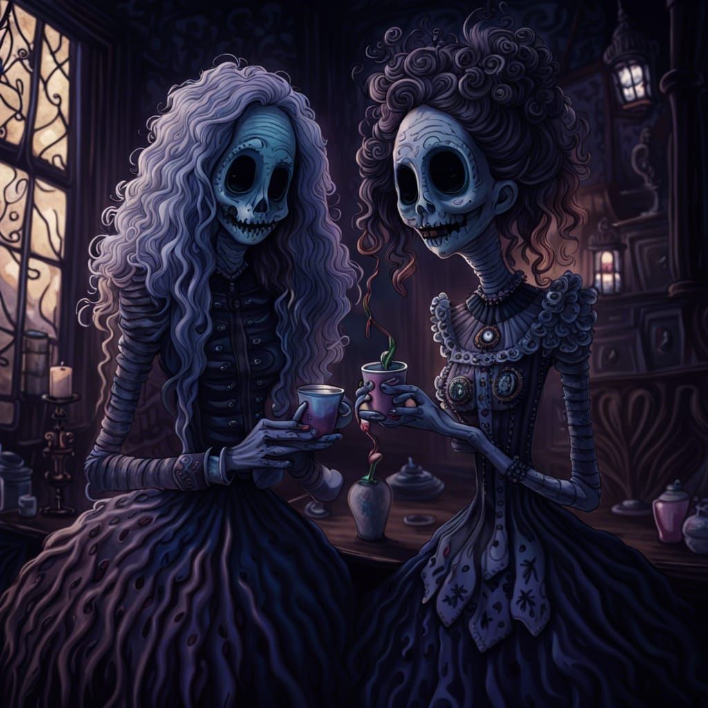 Ghosts' Date Night in Haunted House, Tim Burton Style