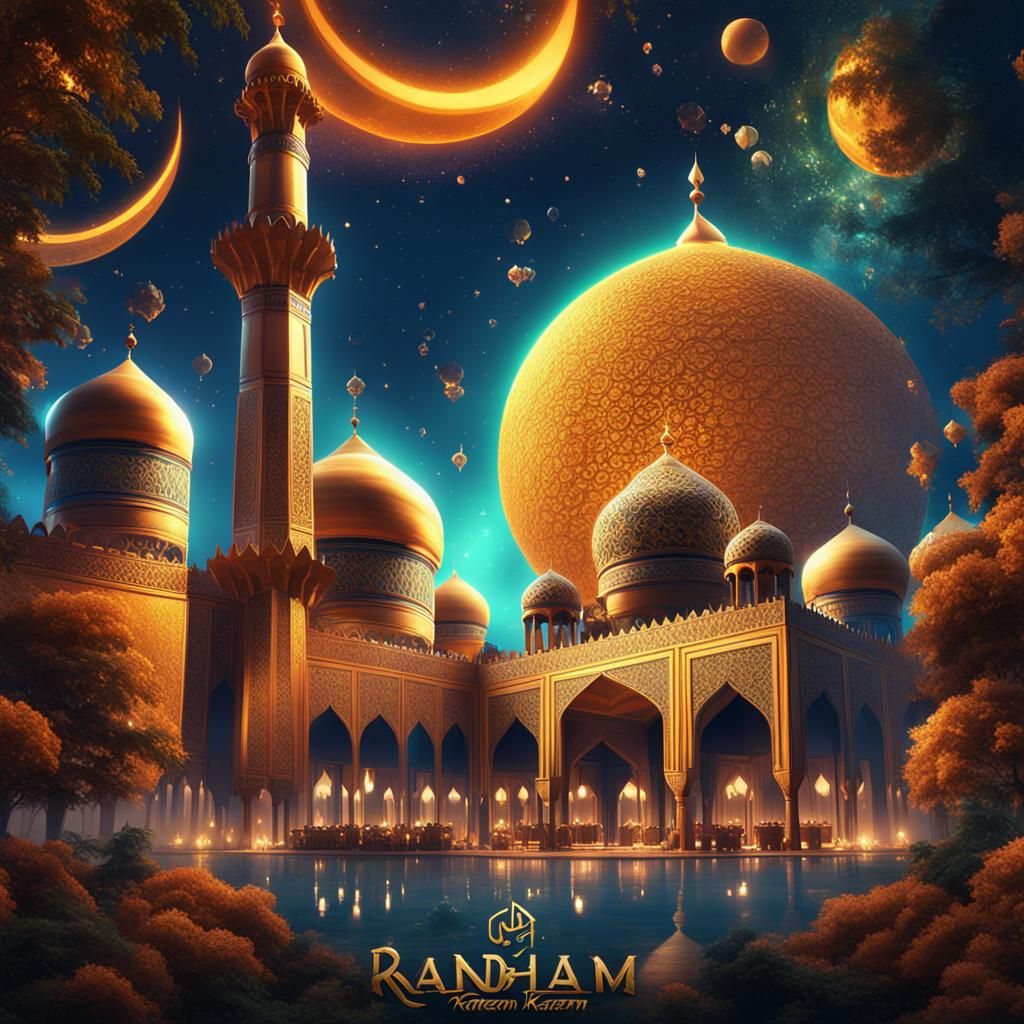 recreate Ramadhan Kareem iconic poster with no arabic fonts