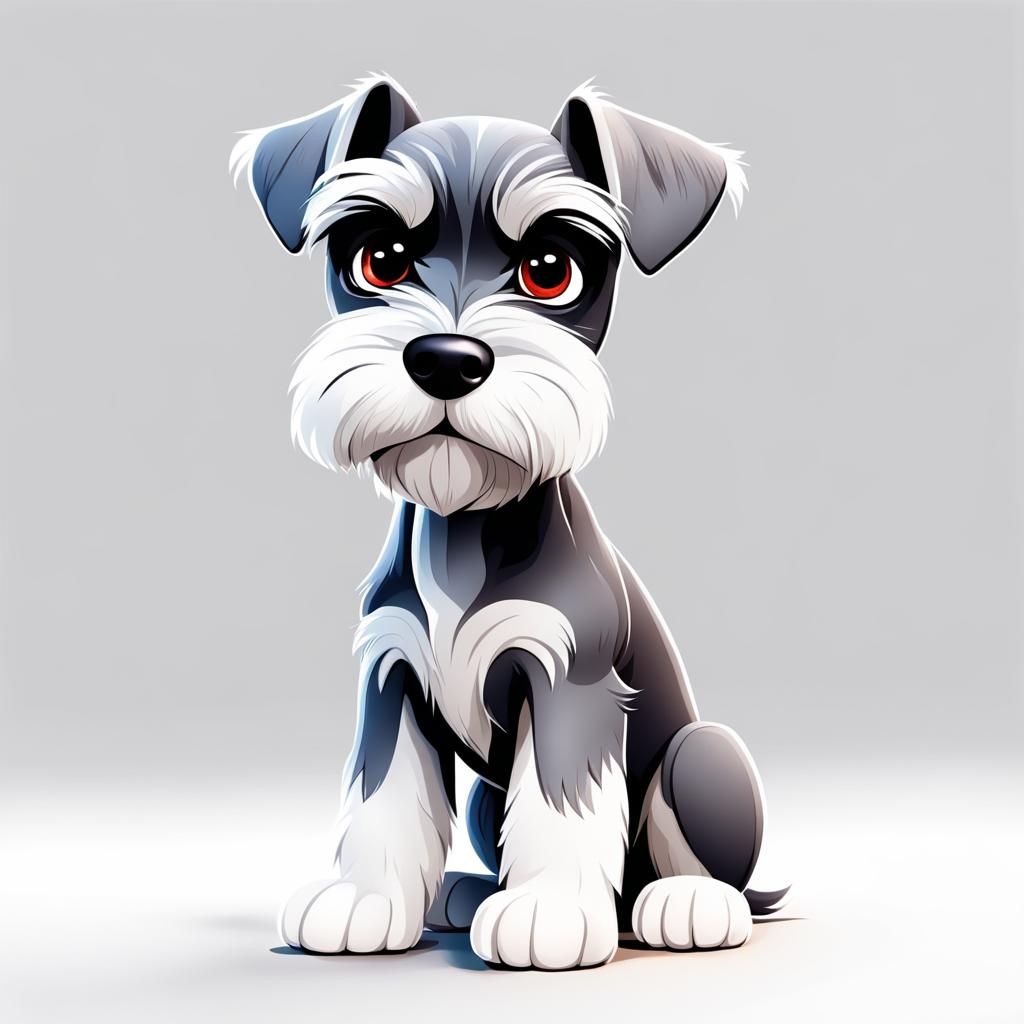 Sad-Eyed Schnauzer Puppy in Pixar Chibi Style