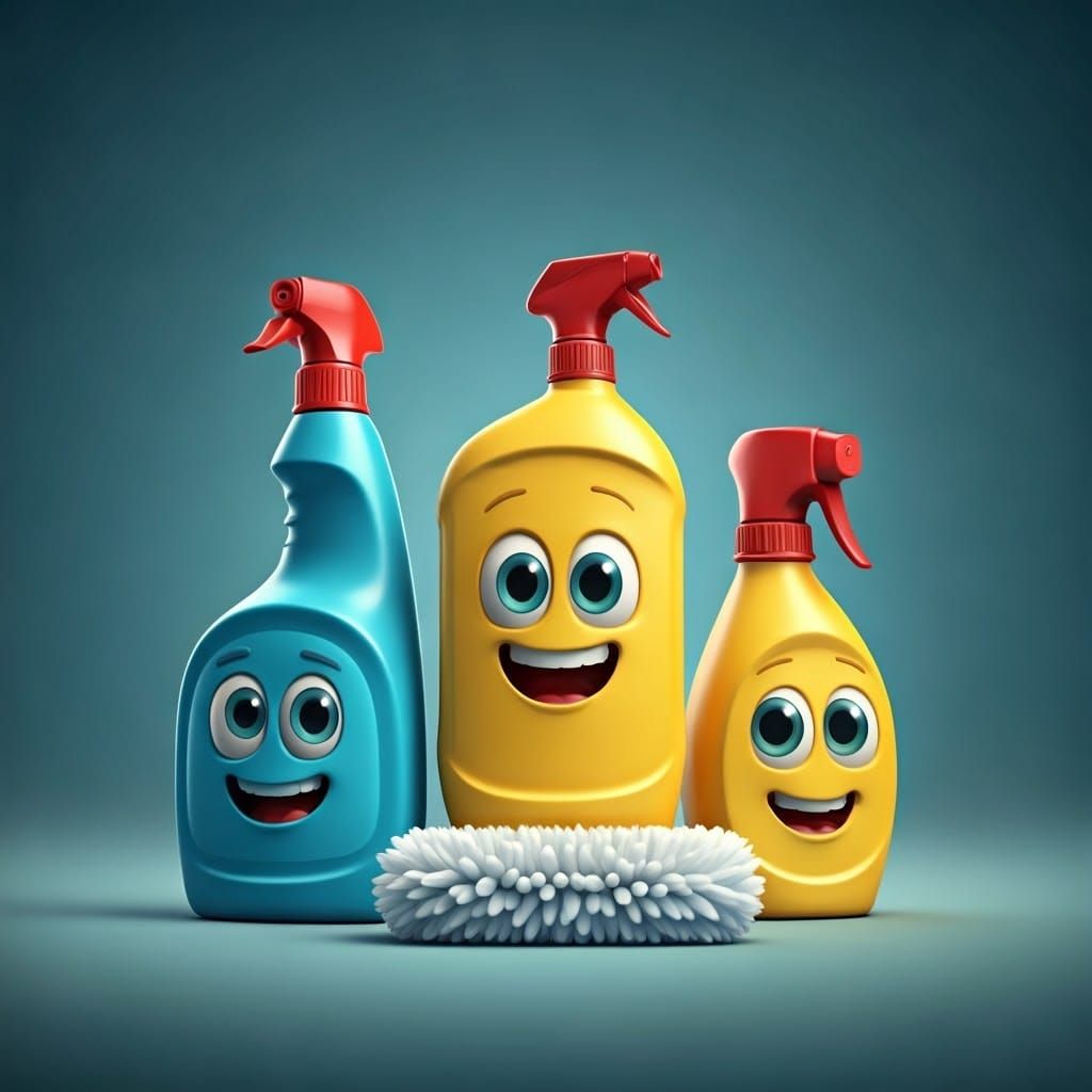 Charming 3D Cleaning Products in Vibrant Colors