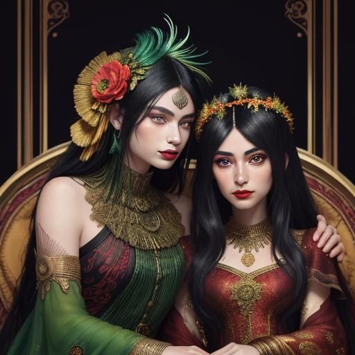 Fantasy Portrait of Women with Peacock Feathers