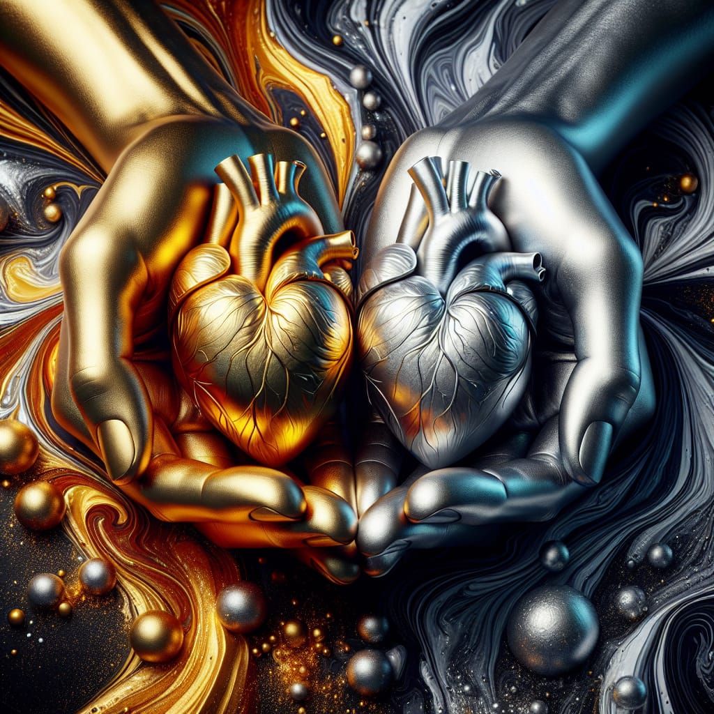 Metallic Hearts Held in Tender Embrace