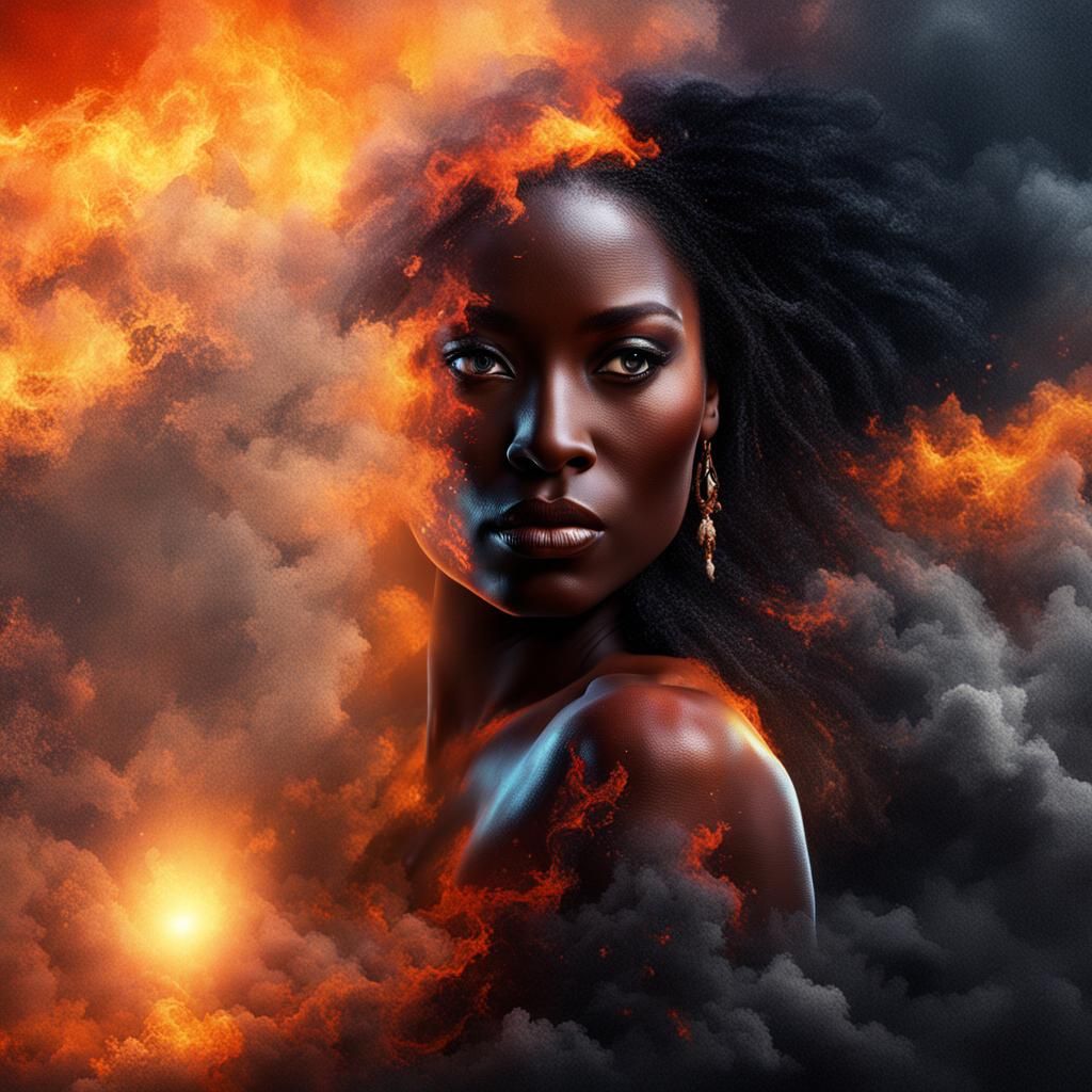 Fiery Portrait of a Black Woman: Digital Matte Painting