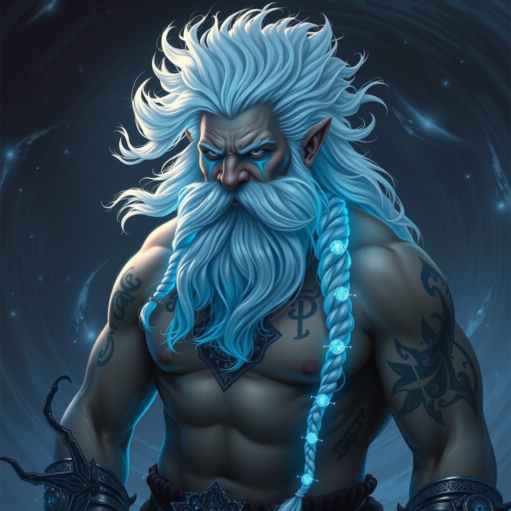 Bioluminescent Braided Dwarf with Rune Tattoos