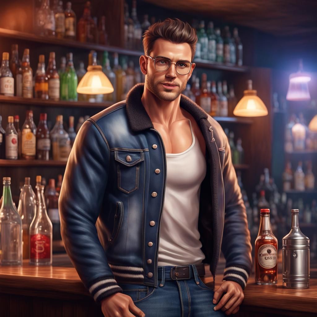 Handsome Bartender in Cozy Gay Bar