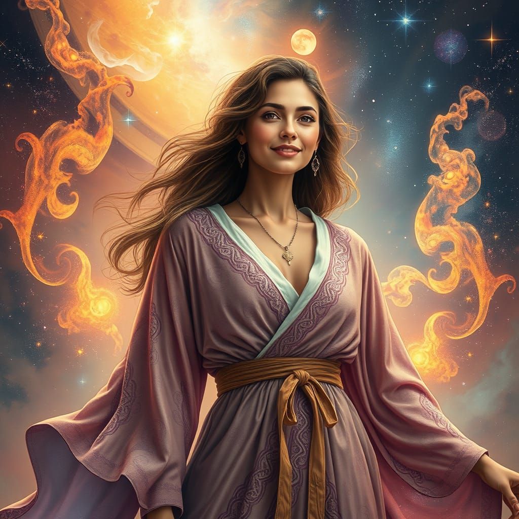 Celestial Woman in Cosmic Dreamscape