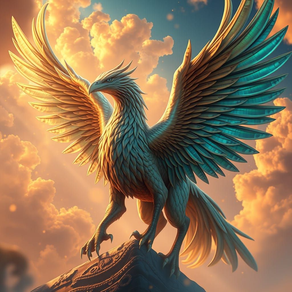 Majestic Griffin in Vibrant Fantasy Landscape