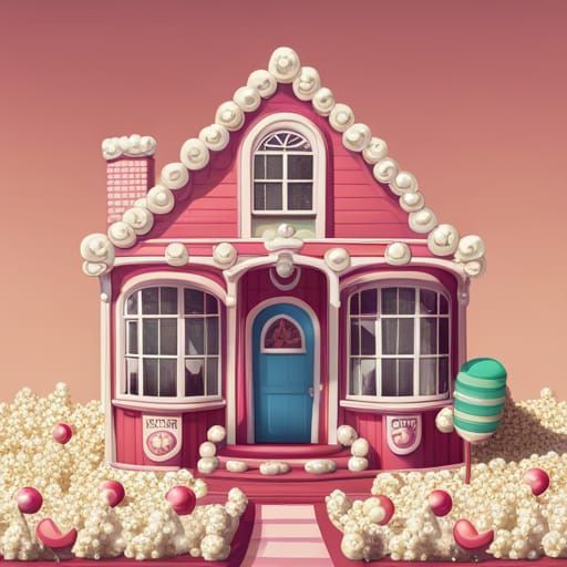 Popcorn House in a Candyland Art Style