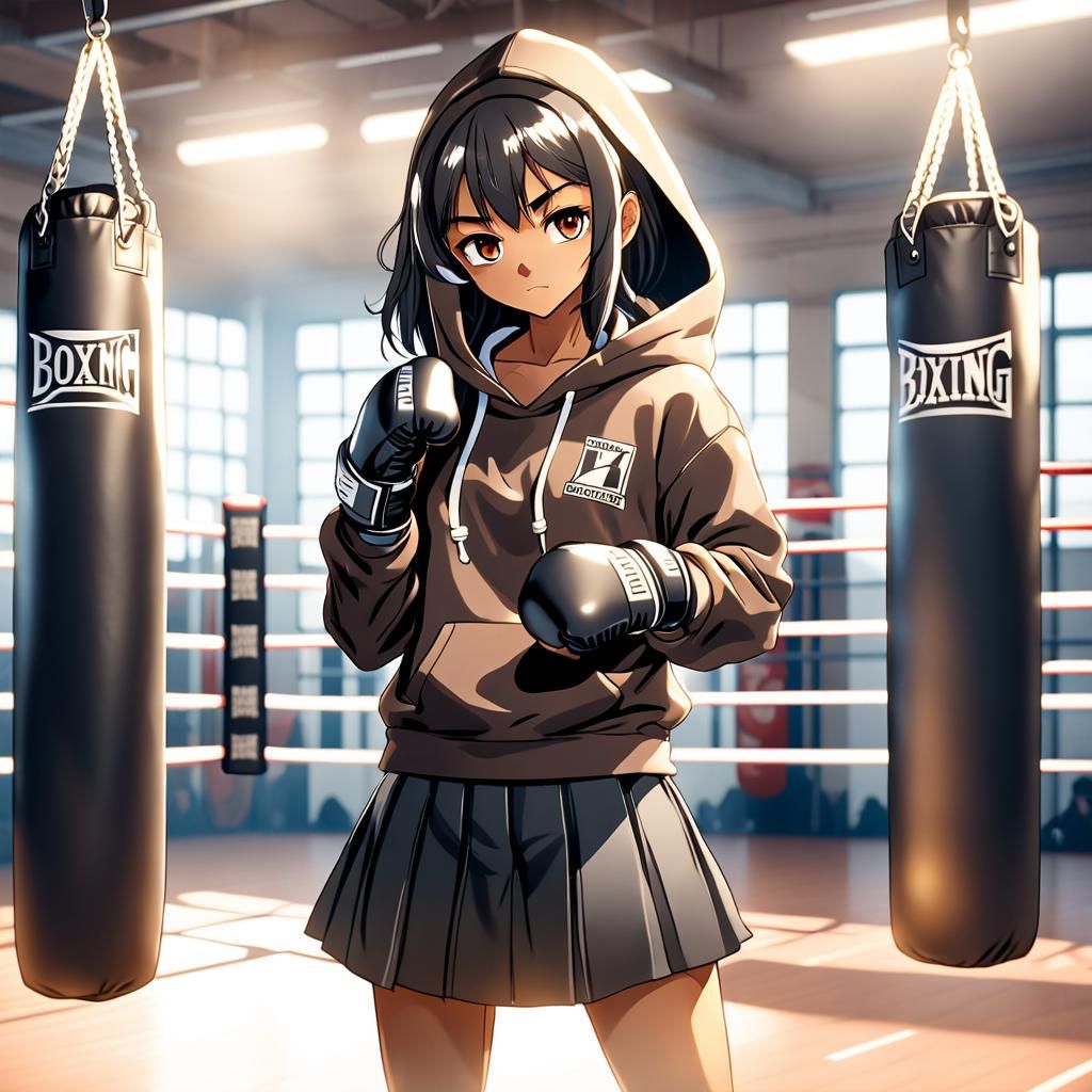 Anime Boxer in Ring, Ultra Realistic Style